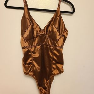 Beautiful Rich Brown Satin Bodysuit